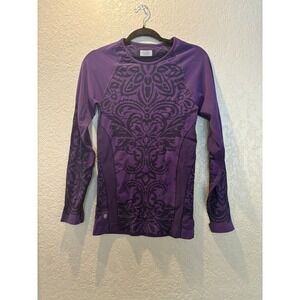 Athleta Purple Long Sleeve Top with Black Floral Pattern Activewear Sz L